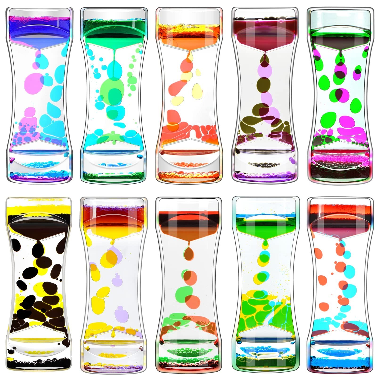 Colorful Liquid Motion Bubbler Timer – 10 Pack Desktop Sensory Fidget Toys for A