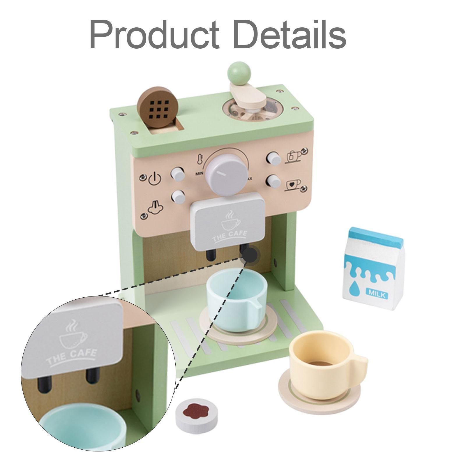 Wood Coffee Maker Playset Early Learning Pretend Play for Girls Boys Kids