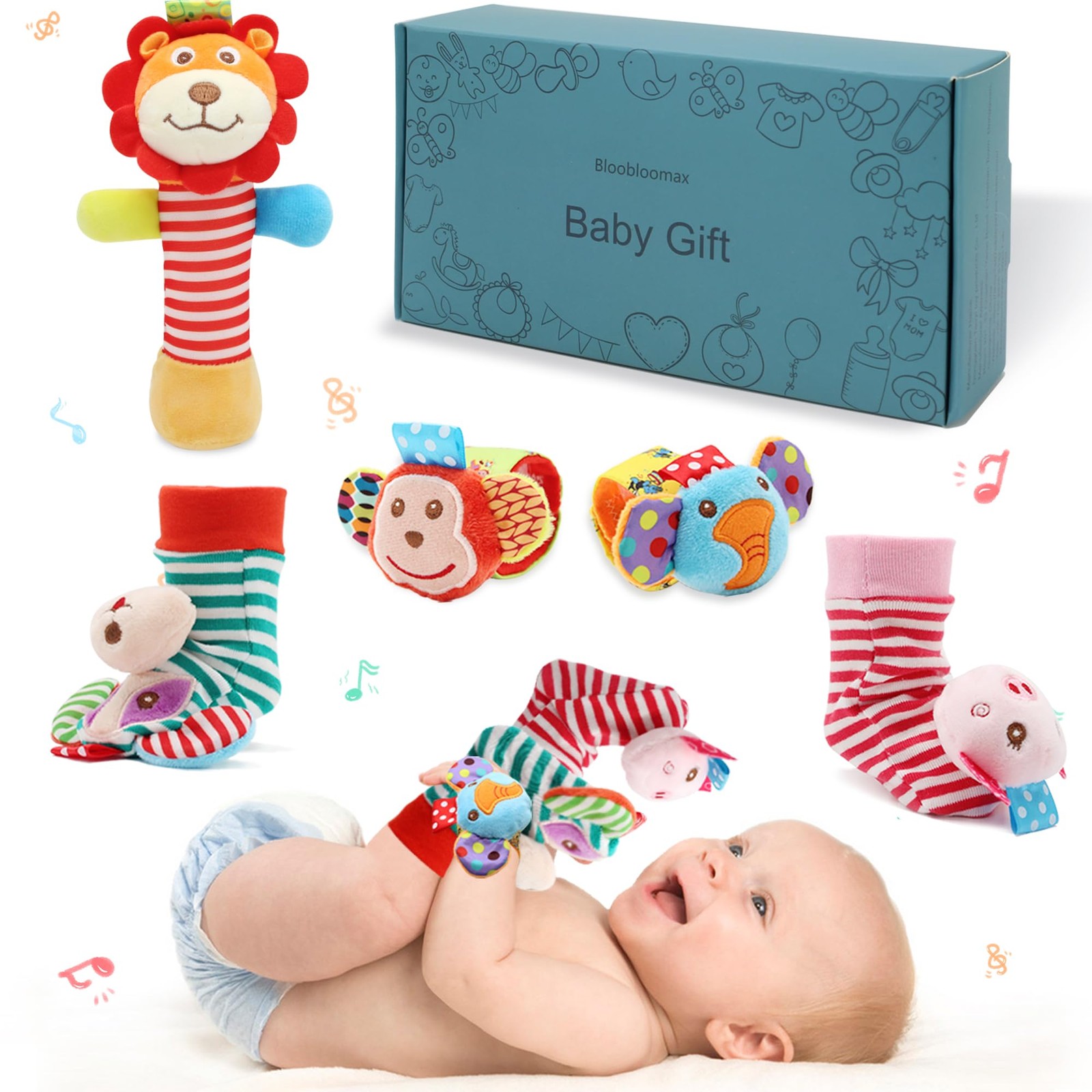 Wrist Rattles Foot Finder Rattle Toy for 0-4 Months Baby, Feet Leg multicolor