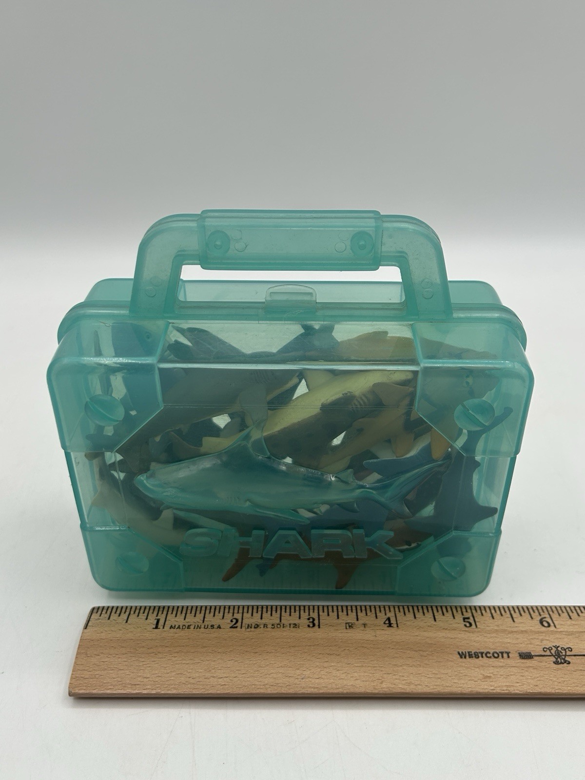 K&M International Shark Toy Lot of 18 PVC Figurines ~3” Marine w/ Carrying Case