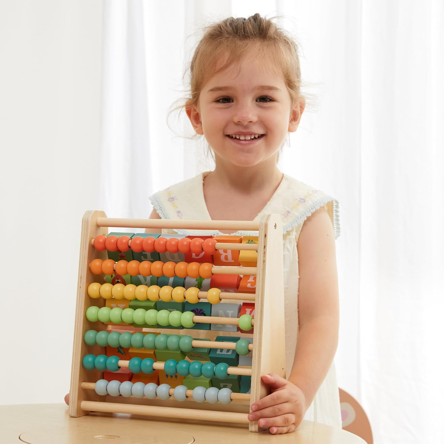 Wooden Activity Cube – Double-Sided Abacus & Alphabet Flip Tiles for Toddlers 18