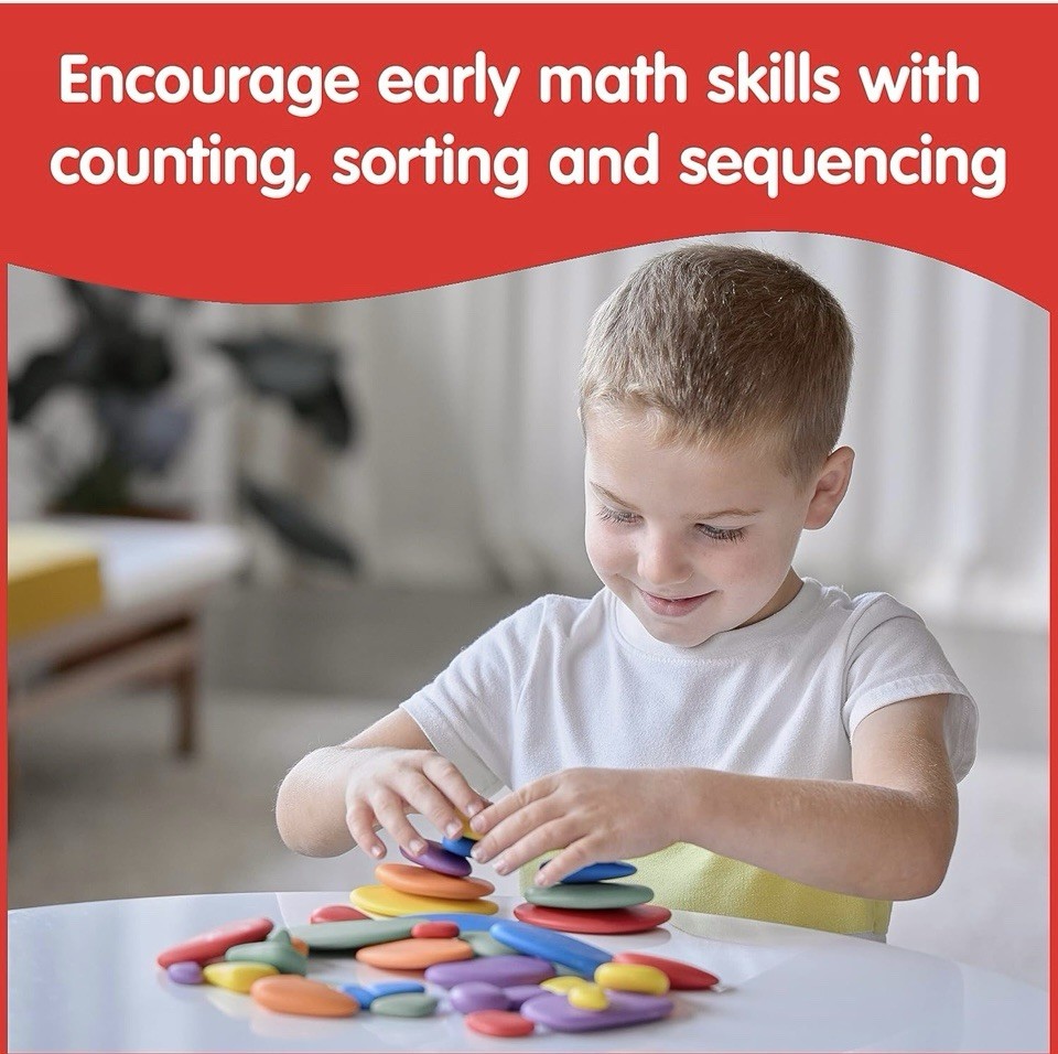Set of 36 Sorting and Stacking Stones with 20 Activity Cards Home Learning New