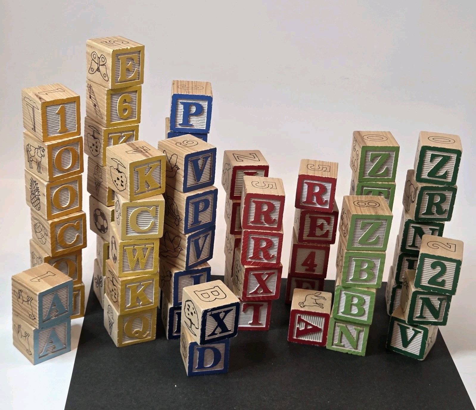Craft Lot 60 Piece Childrens Wood Blocks Multicolor Alphabet/#s/Pictures READ