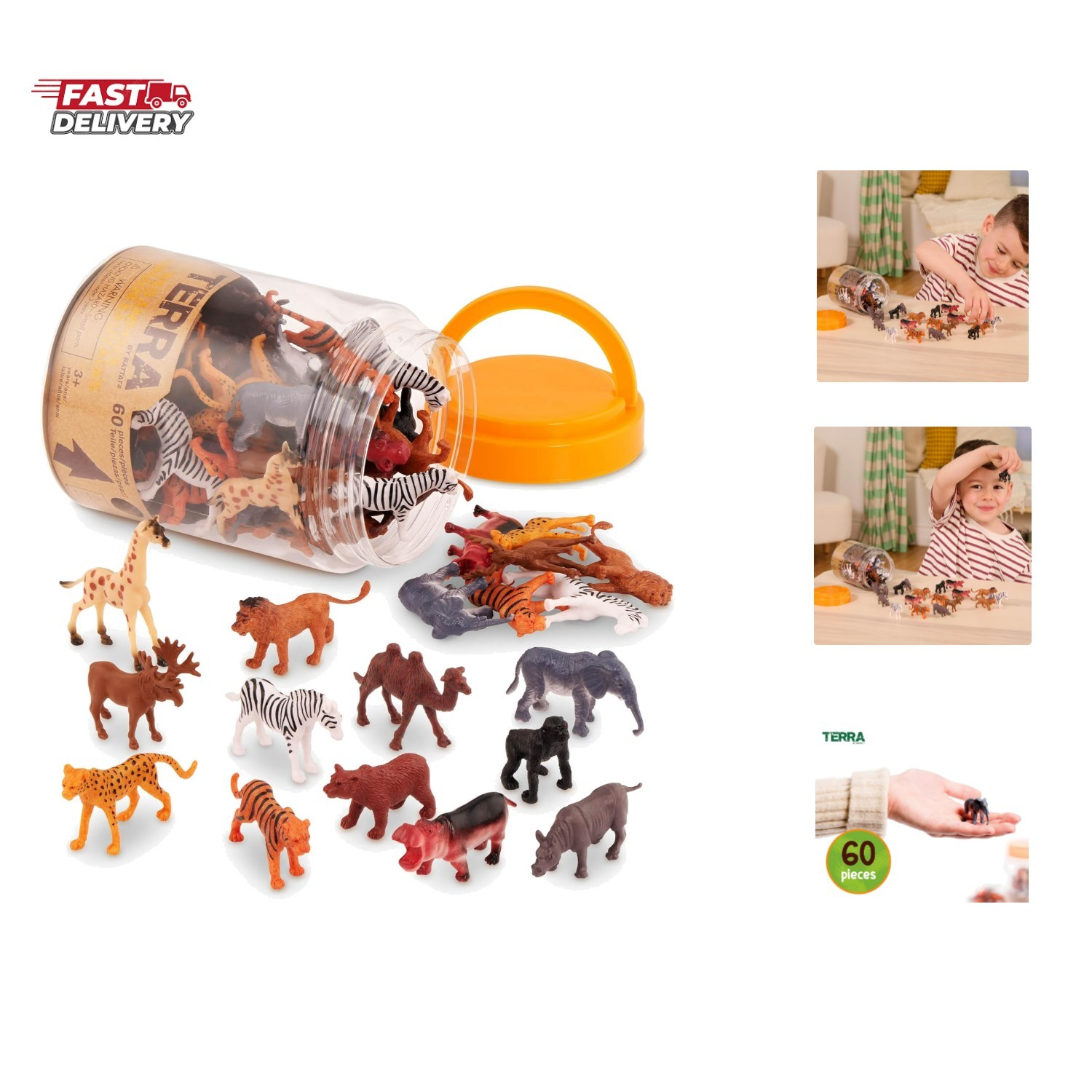 60 Pieces Wild Creatures Tube – Realistic Mini Animal Figurines – Lion, Hippo…