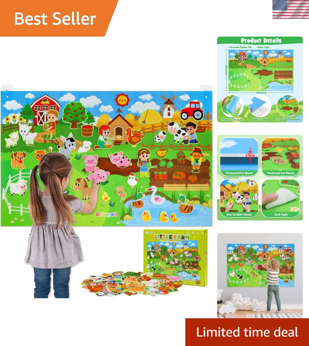 Farm Animals Felt Story Board Set 41PCS Preschool Farmhouse Barnyard Theme Bu…