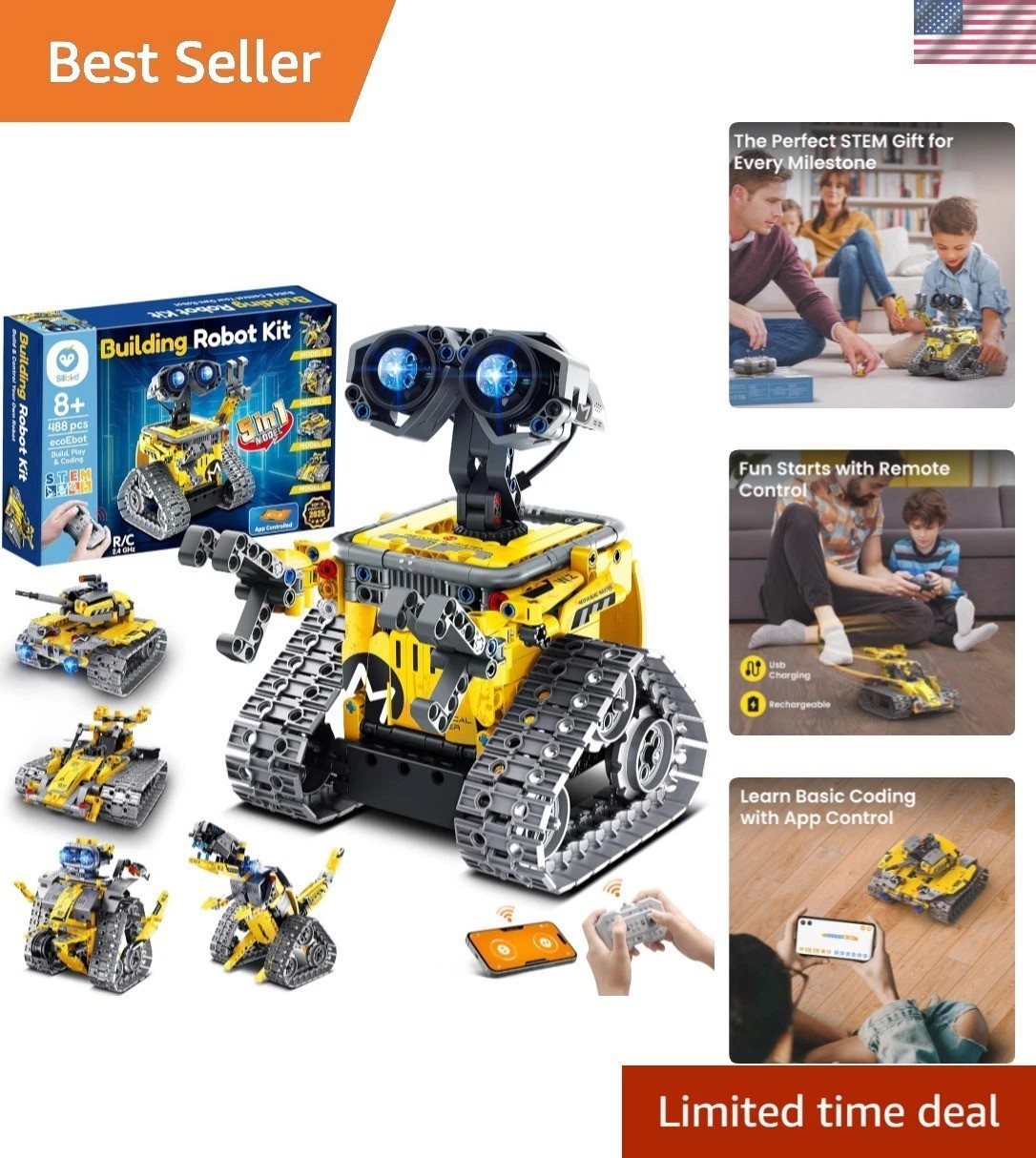 Robot Building Kit with Remote Control STEM Gifts for Boys Age 8-13, Technic …