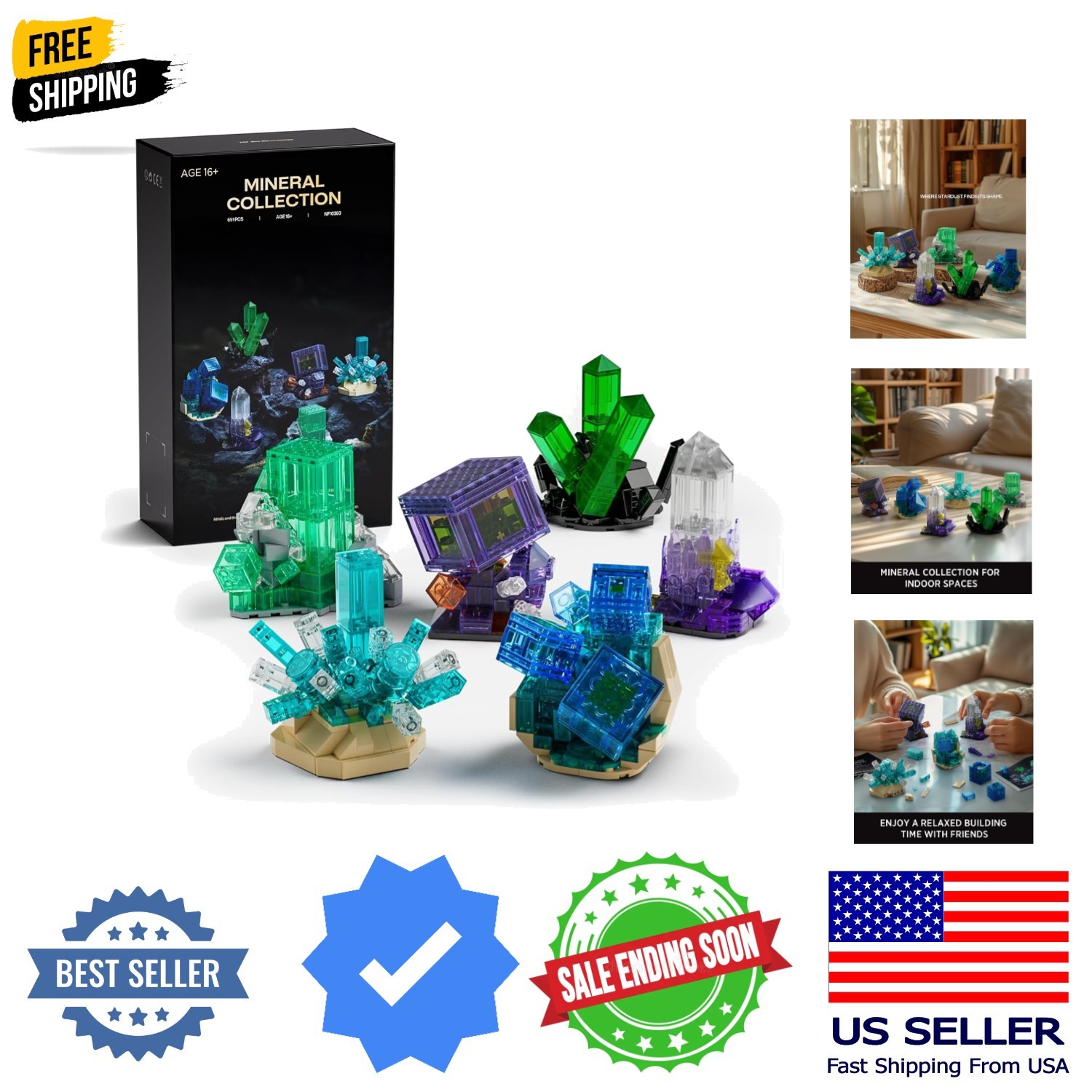 Geology Rock Collection Building Set for Adults, 6 Mineral Models for Creativ…