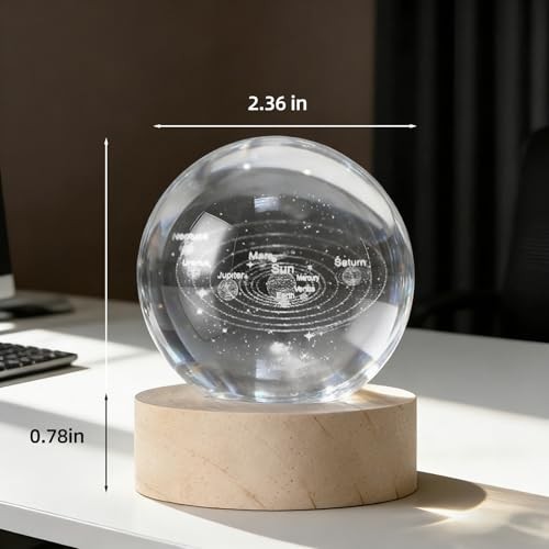3D Solar System Crystal Ball, 60mm Laser Engraved Astronomy Space Solar system