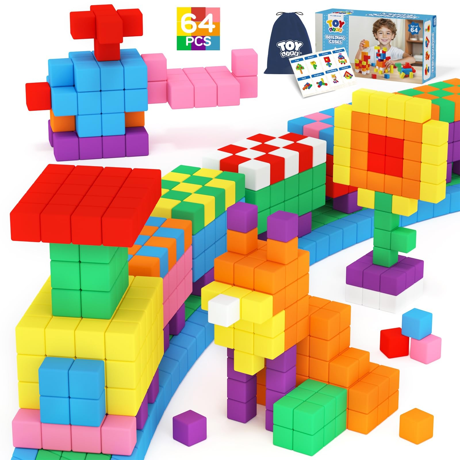 64PCS Magnetic Blocks, Magnetic Building Blocks for Kids Ages 3 4 5 6 Year Old,
