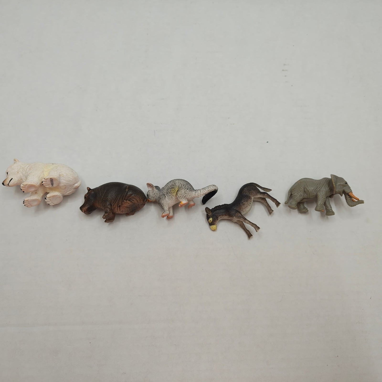 Lot of 5 Mini Animal Figures Polar Bear Elephant Hippo Donkey Opossum