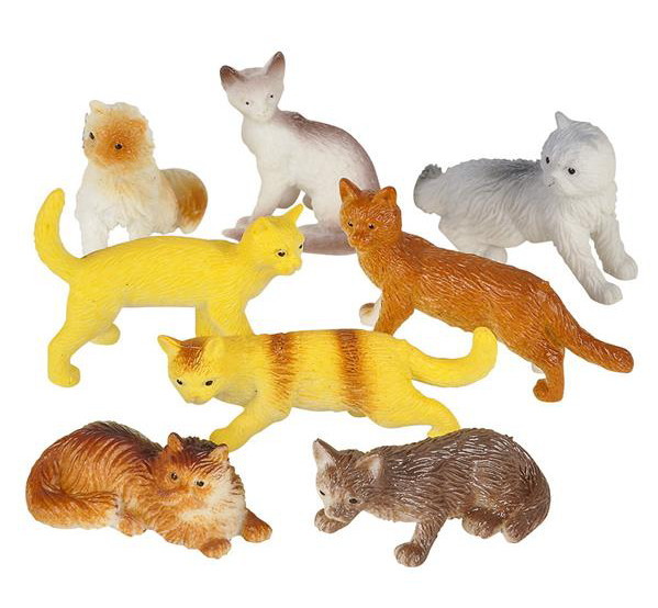 24 PLASTIC CAT FIGURES FELINE FUN CATS GOODY BAGS TREAT BOXES CUPCAKE TOPPERS