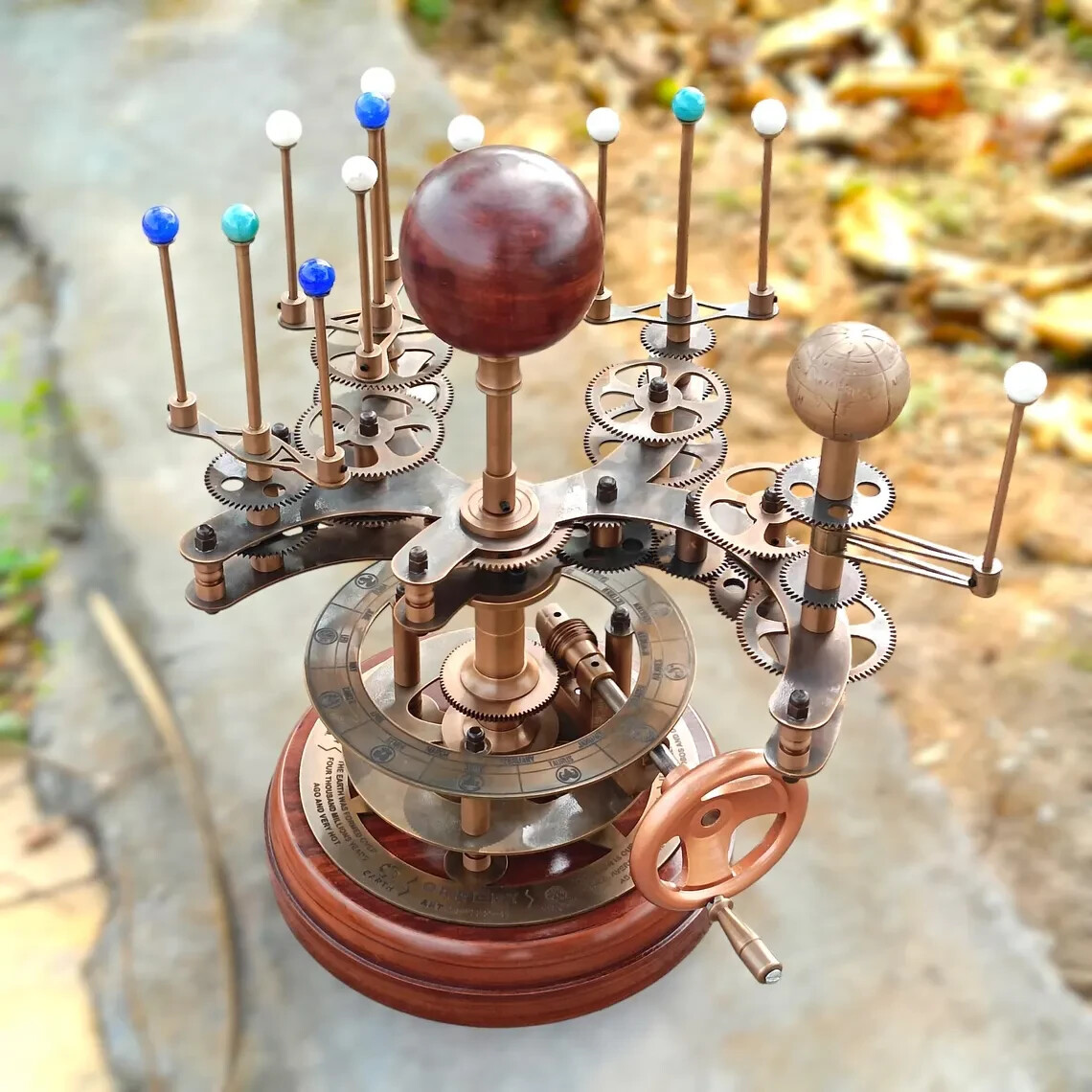 Jupiter Stellar Orrery Inner Planets Brass Wood 16″ Crank Astronomy Decor Gift