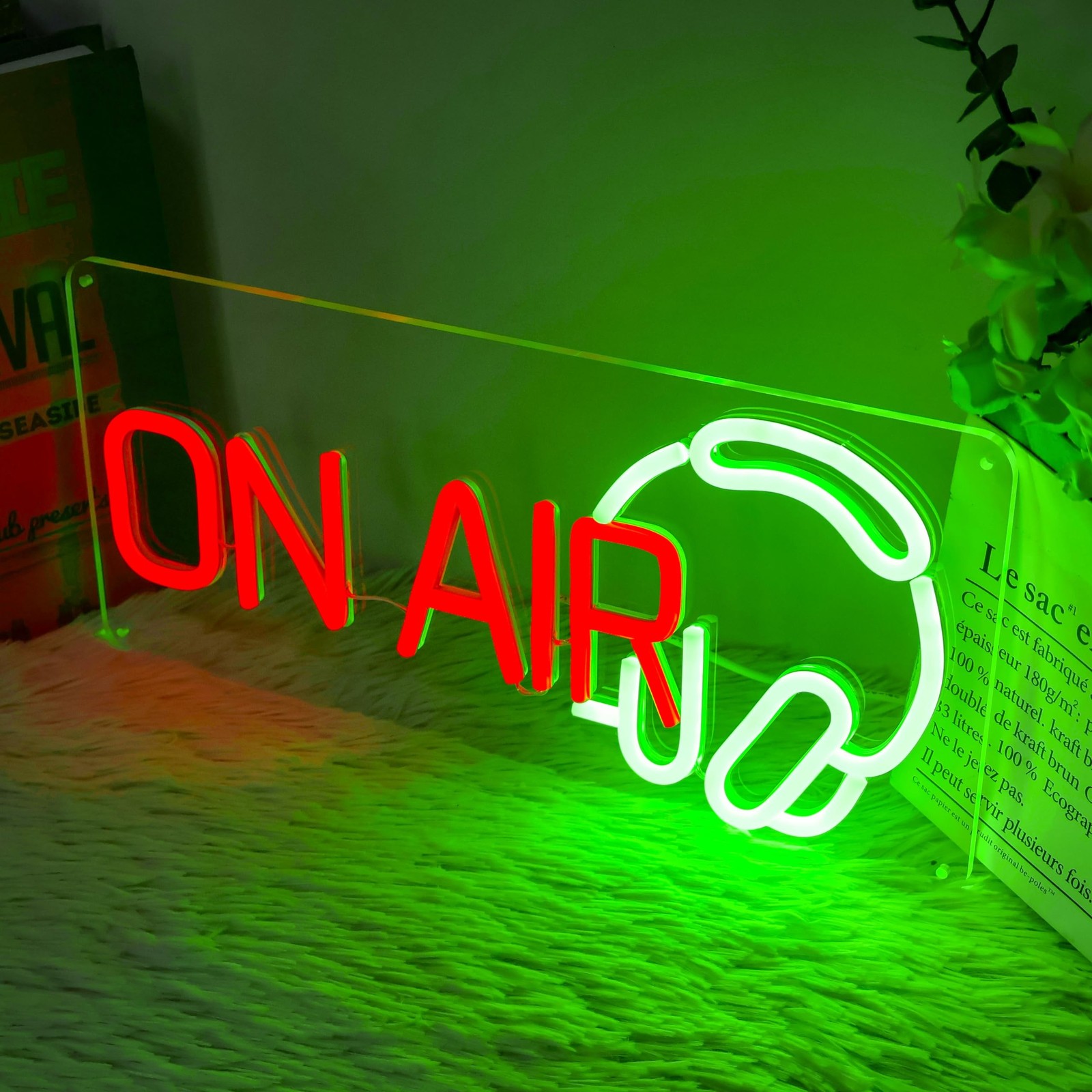 On Air Neon Sign, Red Green Recording Headset LED Neon Light for Live Room, U…