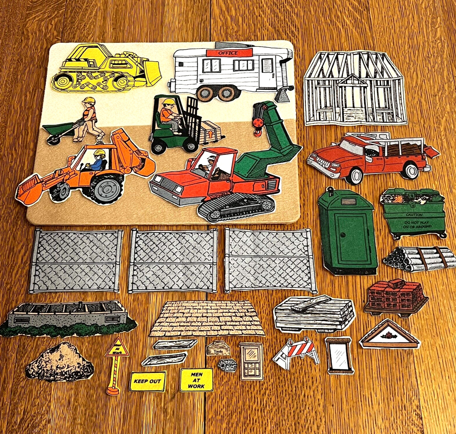Vintage Felt Construction Trucks Storyteller 30 Pc Lot with Flannel Board #S15