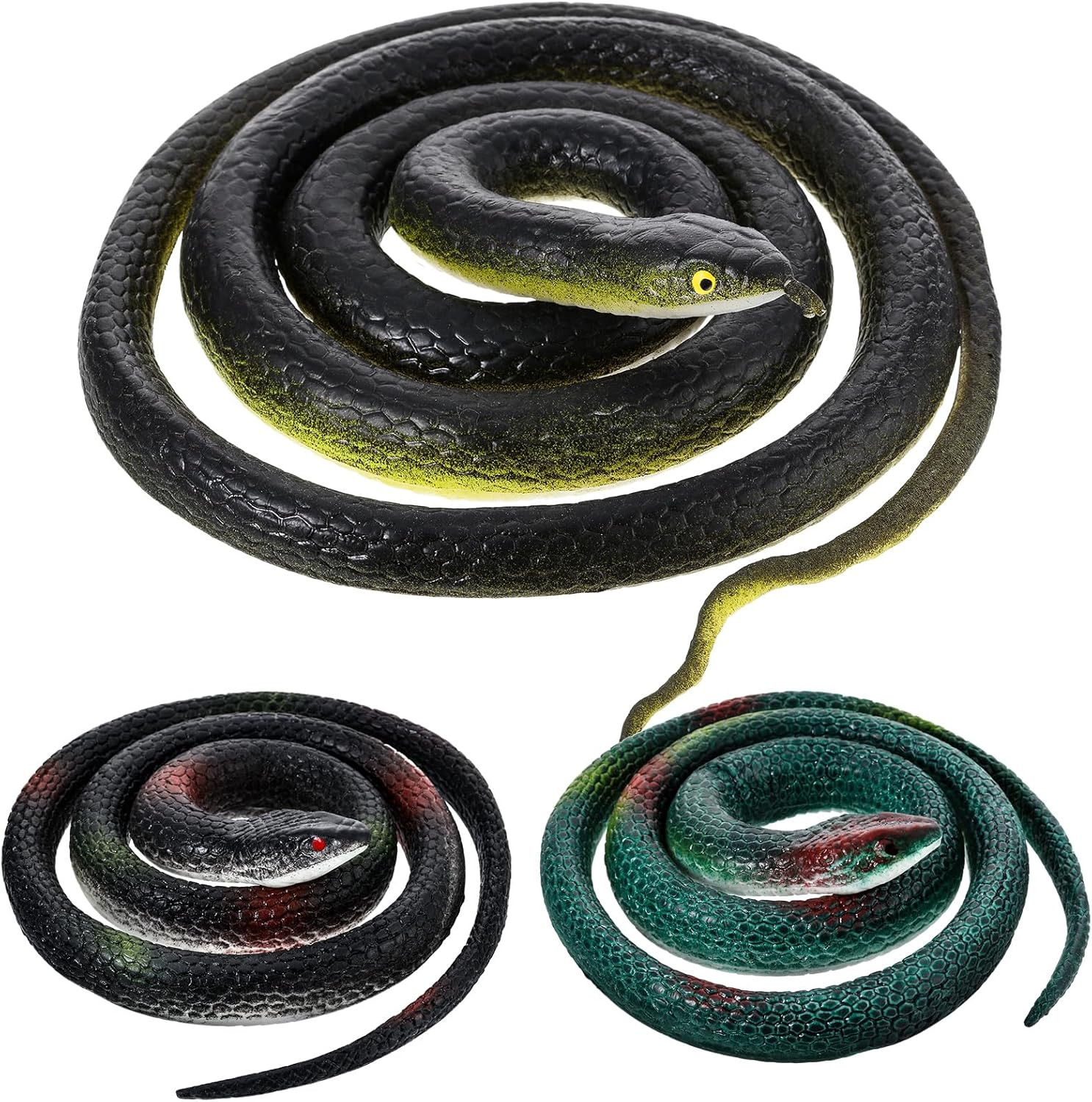 Blulu 3 Pieces Rubber Snakes Realistic Large Lifelike Fake Toys Plastic Garden S