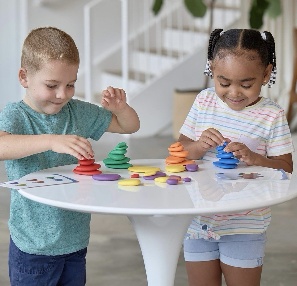 Set of 36 Sorting and Stacking Stones with 20 Activity Cards Home Learning New