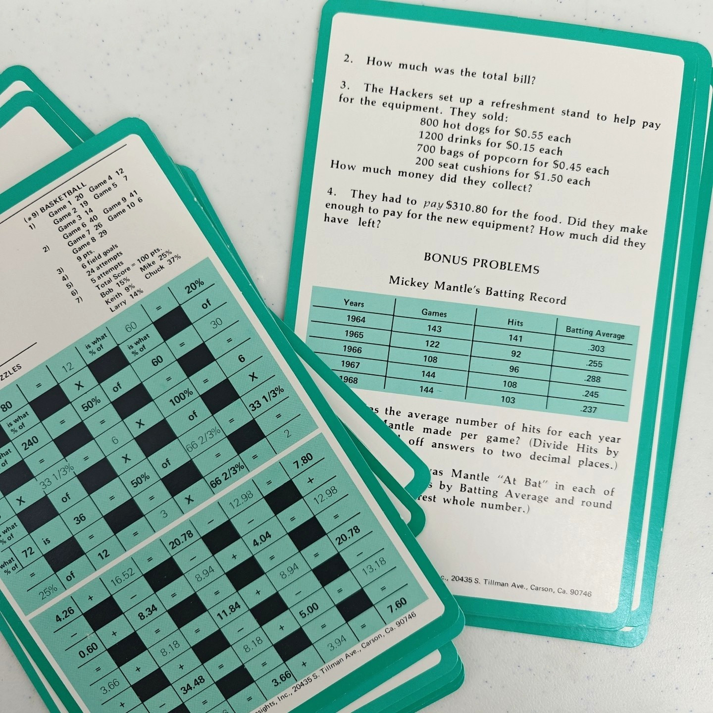 VTG 1974 Sports ‘n Things High Interest Math Series Game Flash Cards Home School