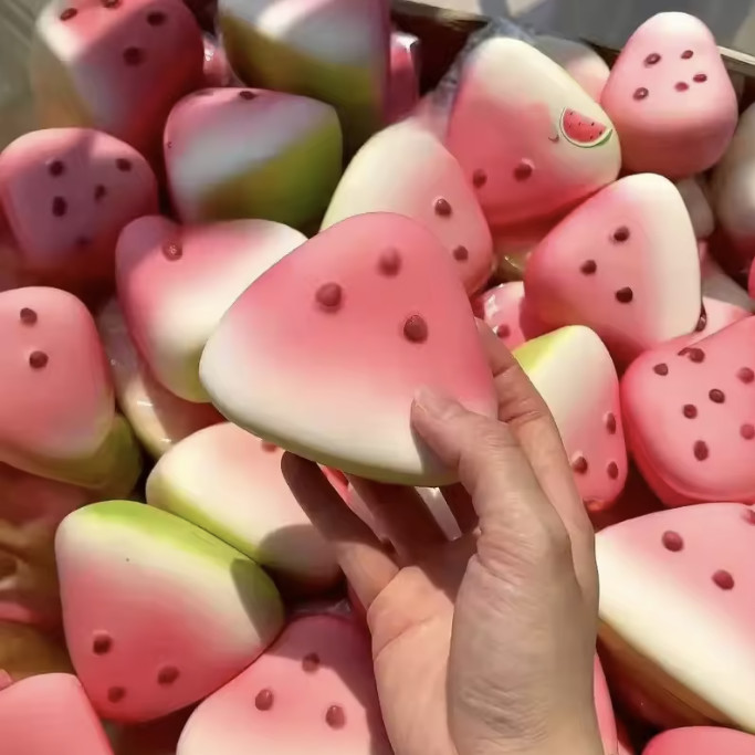 Watermelon Slice Tactile Squeeze Toy Pink White Green for Ages 3-11 Years