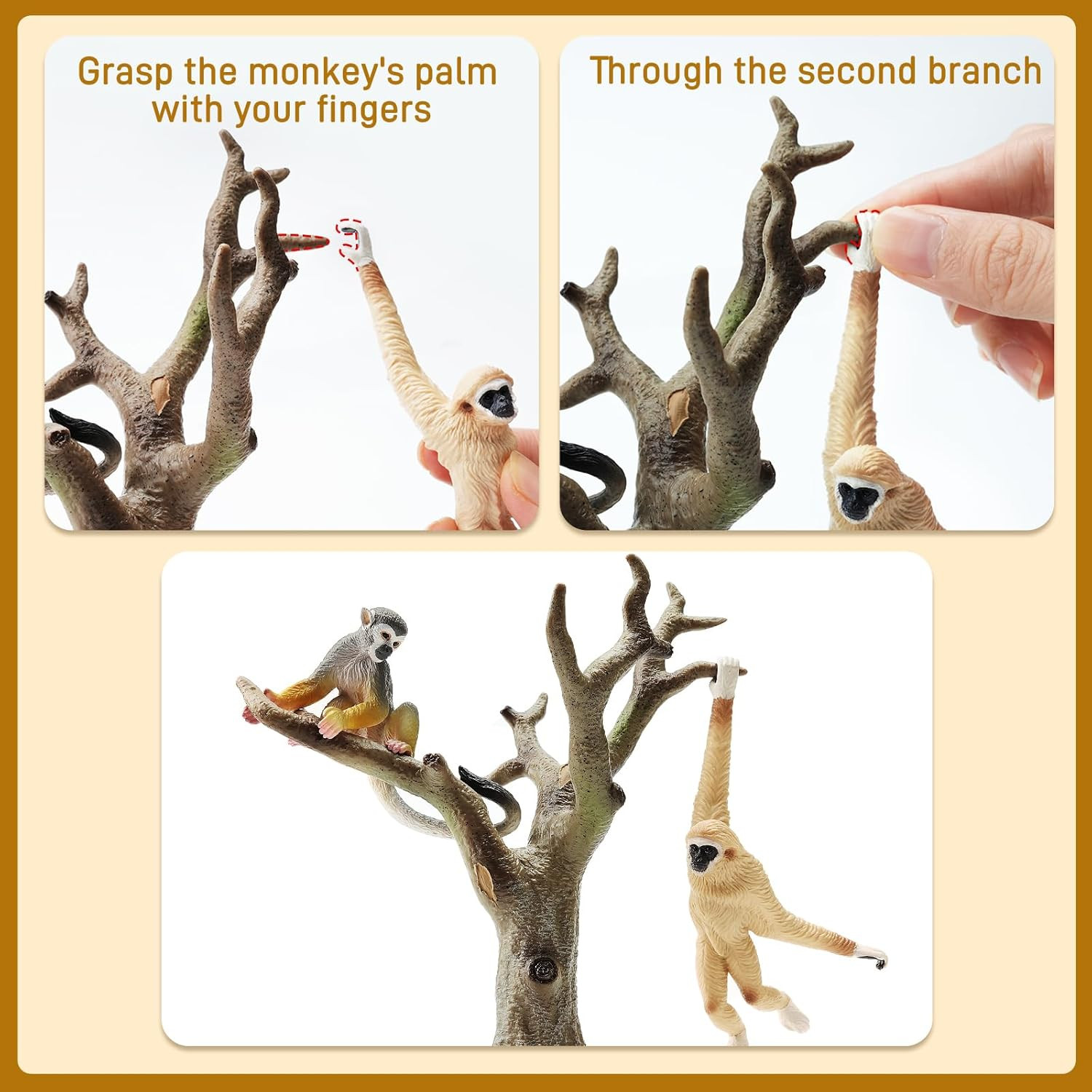 15PCS Monkey Primates Figurines, Plastic Jungle Animals Set Included Tree Monkey