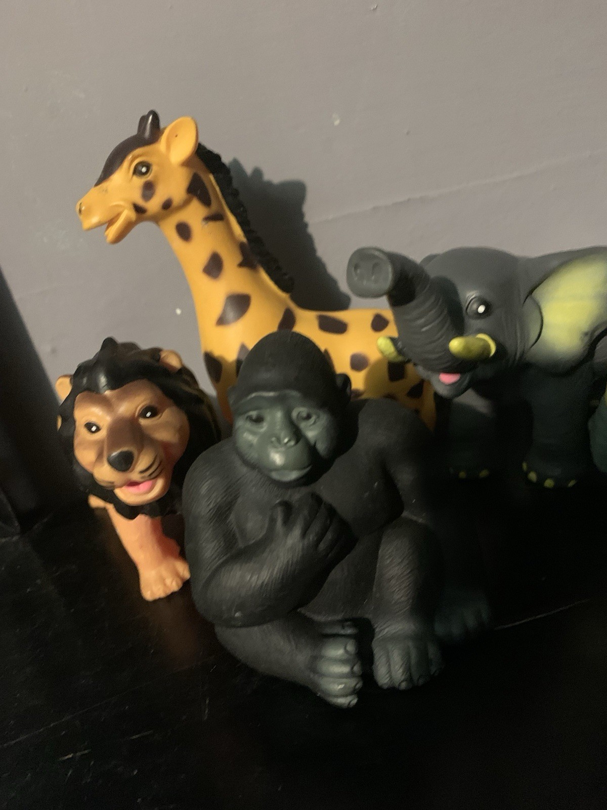 Lot Of 5 Vintage/Modern Animal Figures Hard Rubber Safari Toys Gorilla Giraffe