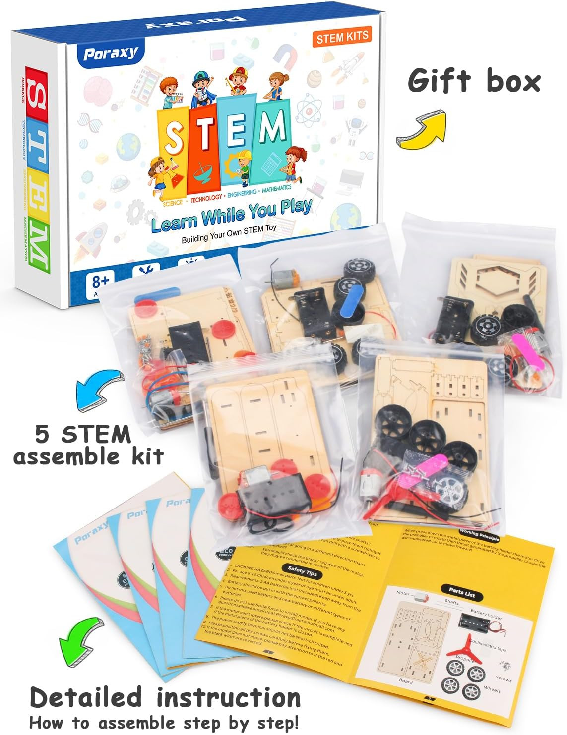Poraxy 5 in 1 STEM Kits for Kids Age 8-10, Science Building Project Craft for 8-