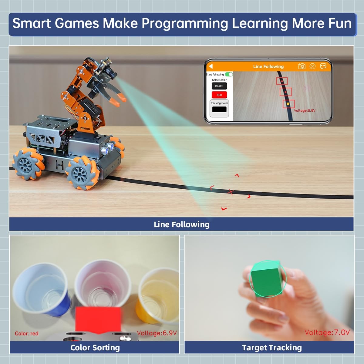5DOF Robotic Arm RaspberryPi 5 AI Vision Tracking Target Sorting Open Source Kit