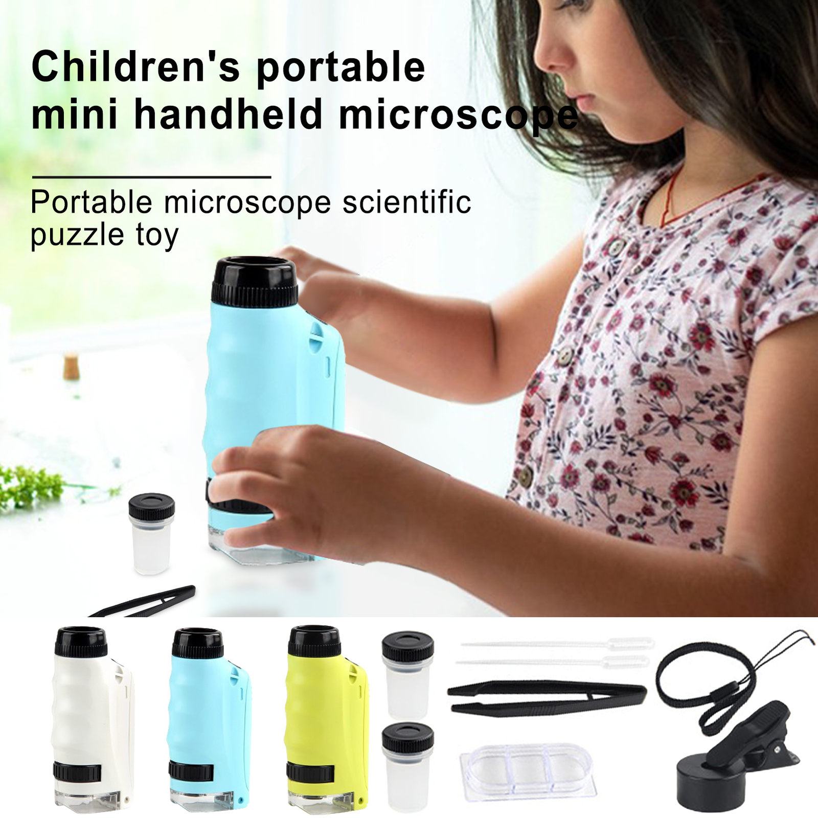 Mini Microscope For Kids Portable Microscope LED Lighting Small Handheld US NEW