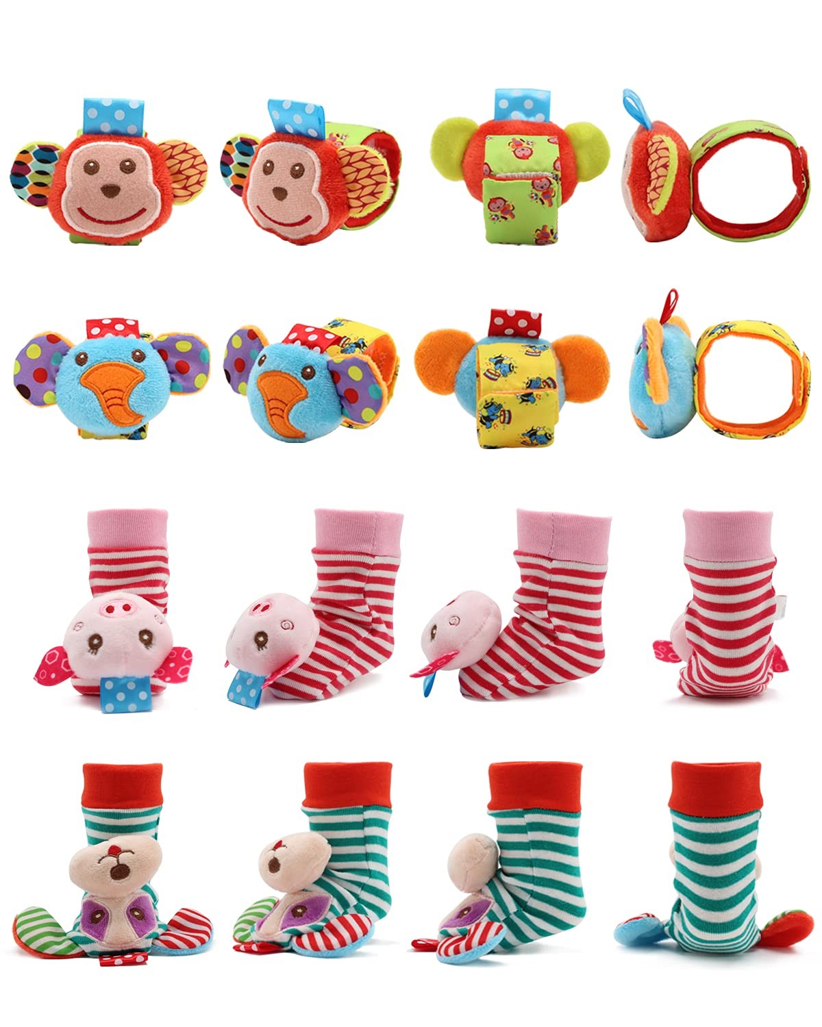 Wrist Rattles Foot Finder Rattle Toy for 0-4 Months Baby, Feet Leg multicolor