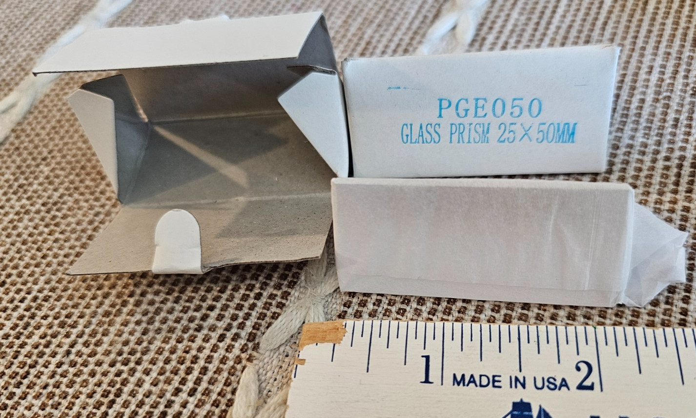 2 each – Optical Triangular Prism, 25 mm x 50 mm-New in Package