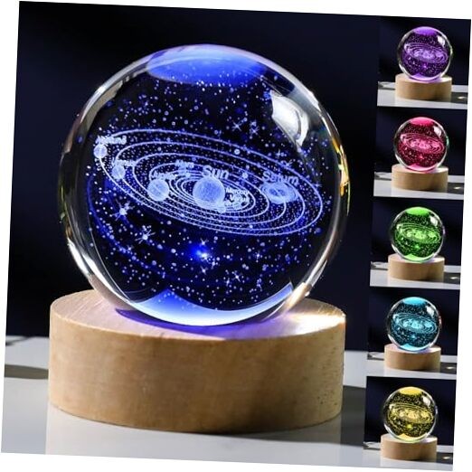 3D Crystal Ball with LED Colorful Lighting Touch Base Model Decor Solar System