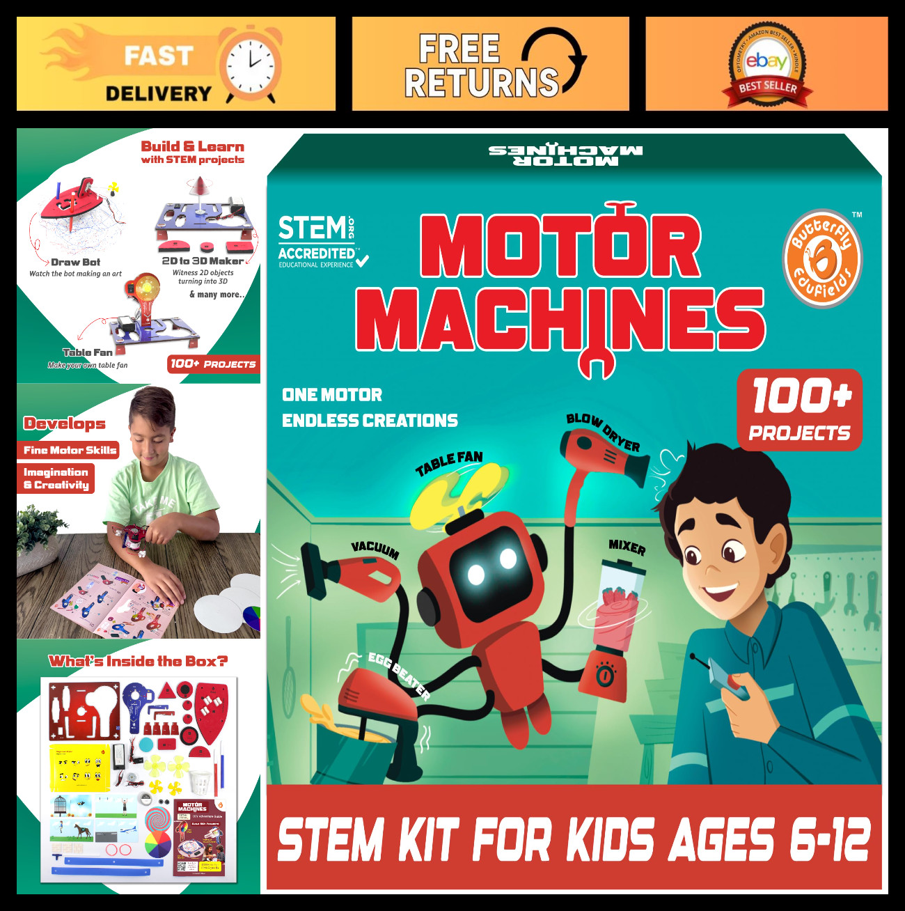 STEM Toys 100+ Set for Ages 6-13 | Robotics & Engineering Projects Kit | Gift fo