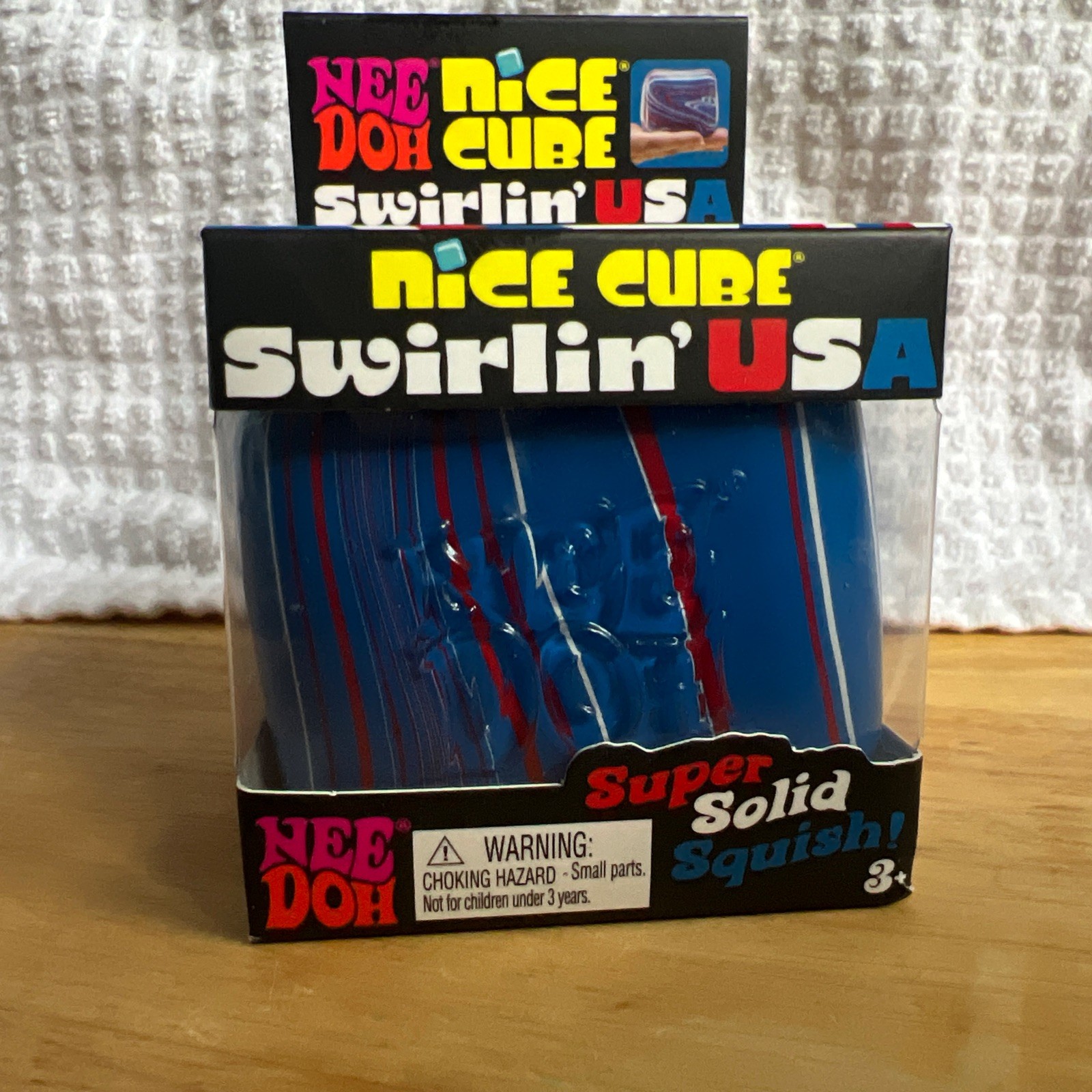 Nee Doh Nice Cube Swirlin’ USA Squish Sensory Squeeze Toy Red White Blue