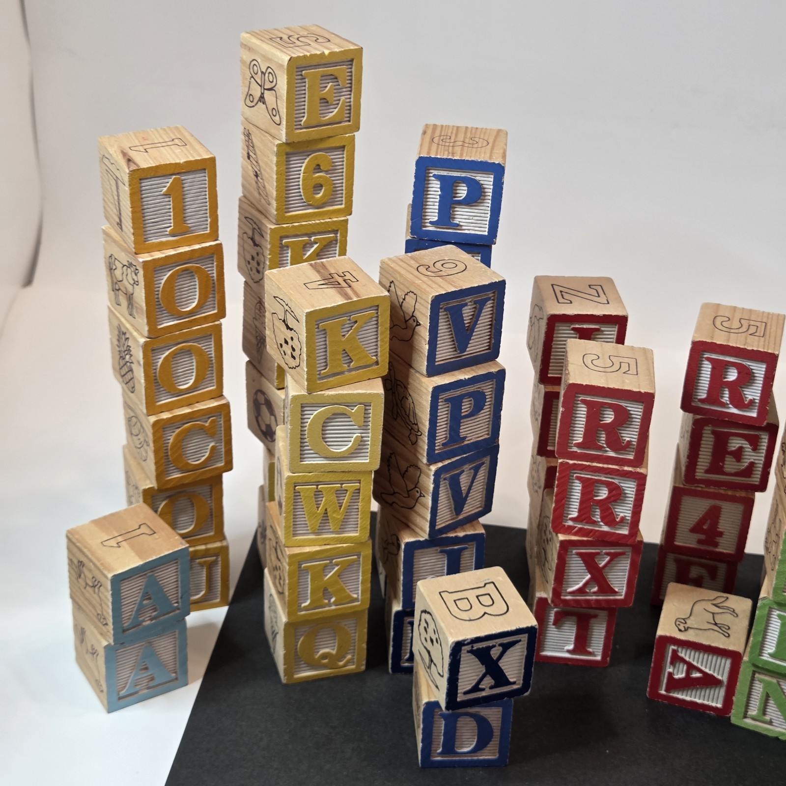 Craft Lot 60 Piece Childrens Wood Blocks Multicolor Alphabet/#s/Pictures READ