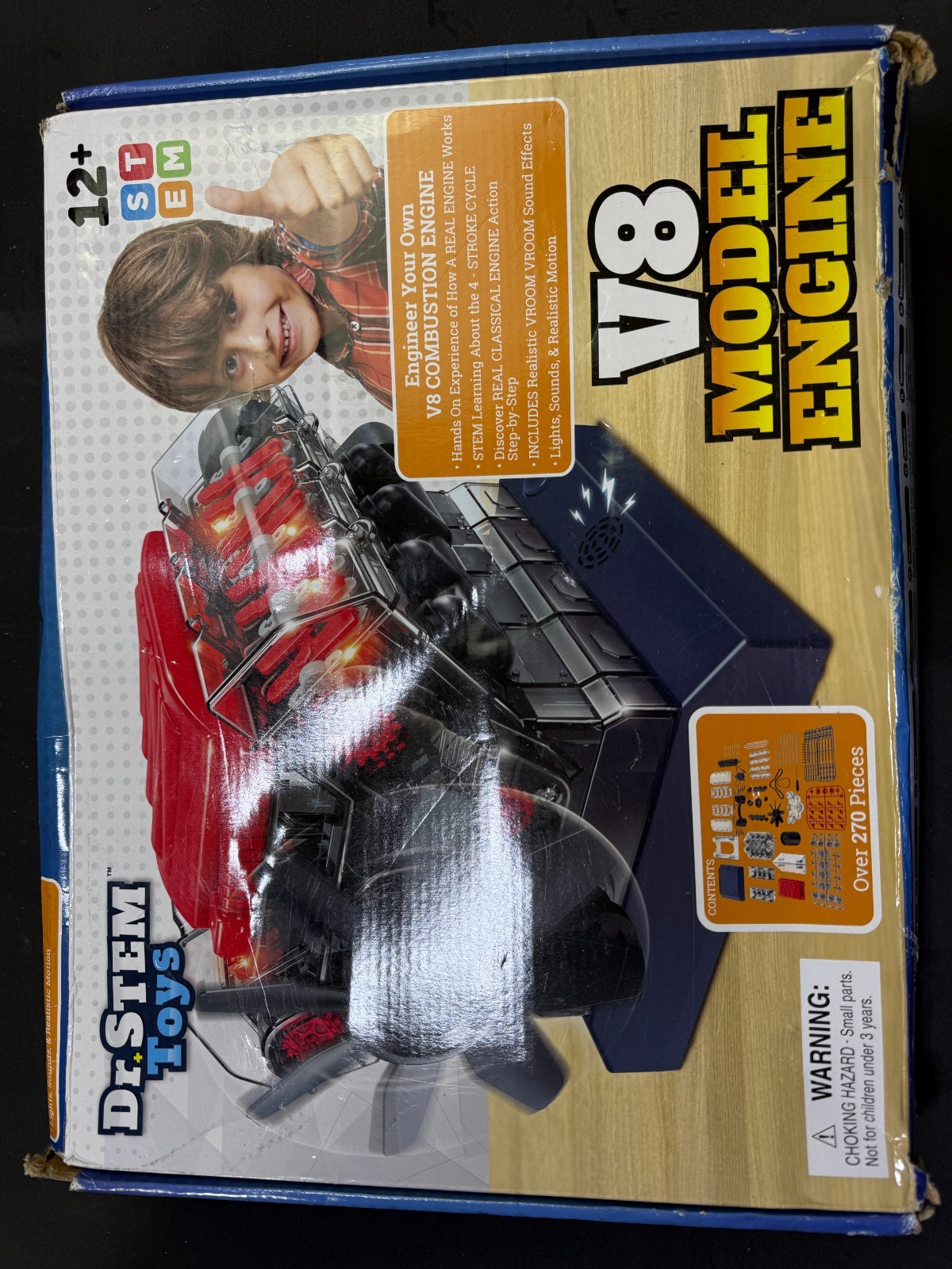 Dr. STEM Toys V8 Model Engine Kit, Over 250 Pieces Includes Sounds Lights