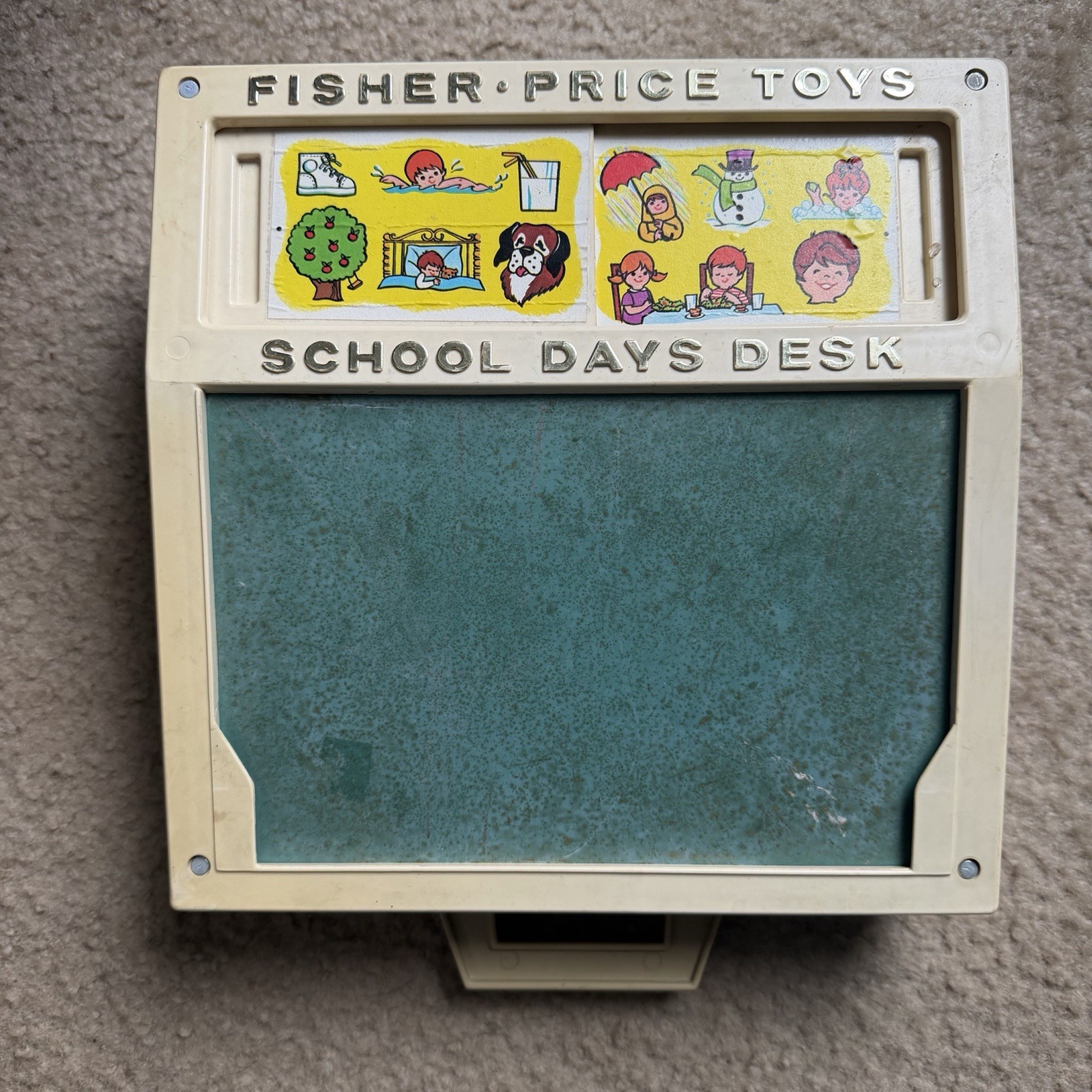 Fisher-Price School Days Desk Magnetic Chalkboard ABC Letters Numbers Cards 1972