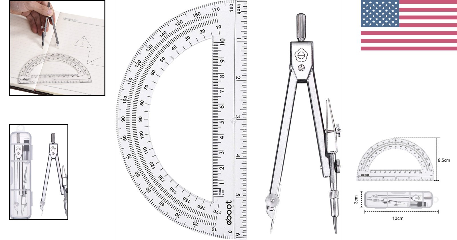 Stainless Steel Drawing Compass & Protractor Set for Accurate Measurement