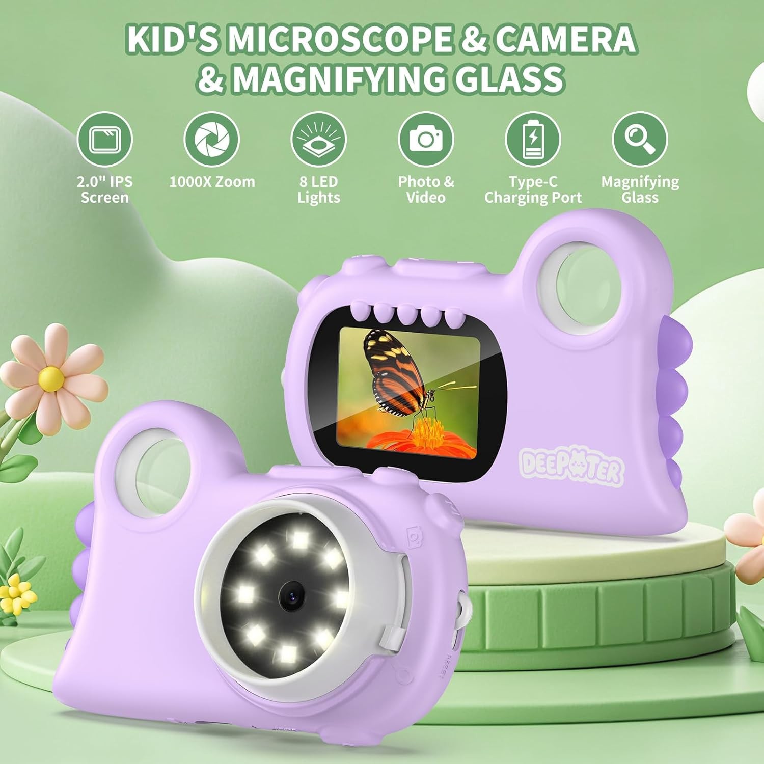 Microscope for Kids: 1000X Handheld Digital Pocket Microscope with 2.0″ IPS Scre