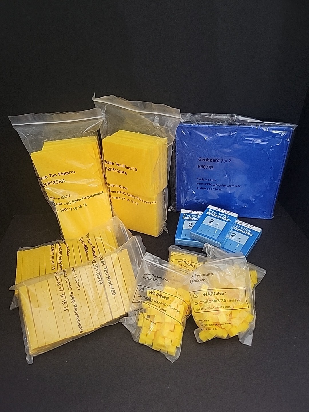 524pc MATH Base Ten Learning Blocks Teaching Cubes Blocks Blue Yellow + Bonus