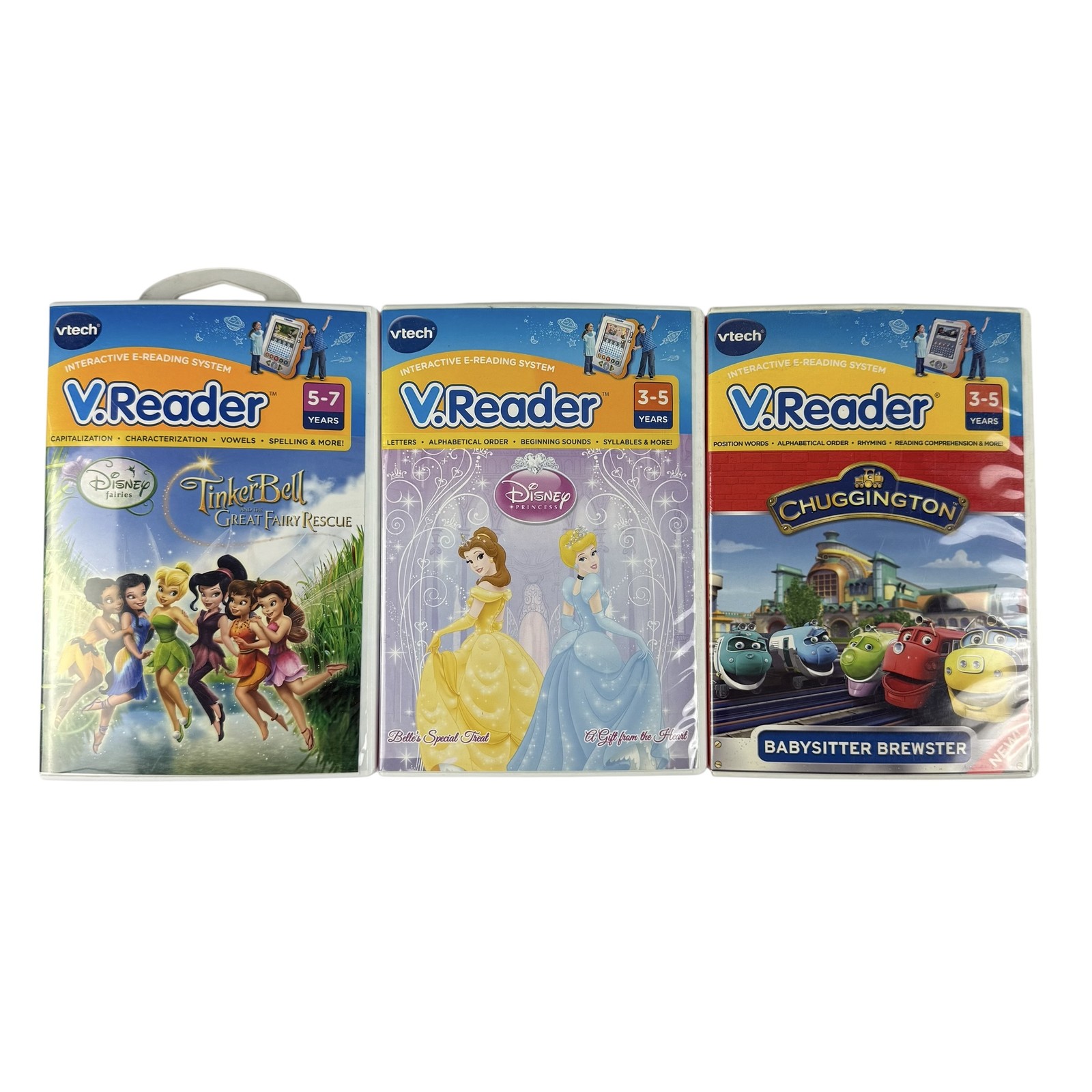 VTech V.Reader Lot of 3 Disney Tinker Bell Princess Chuggington Game Cartridges