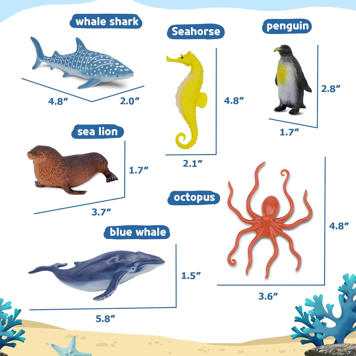 Ocean Sea Life Toy Figures Set for Kids, 12 PCS Realistic Marine Animals with Sh