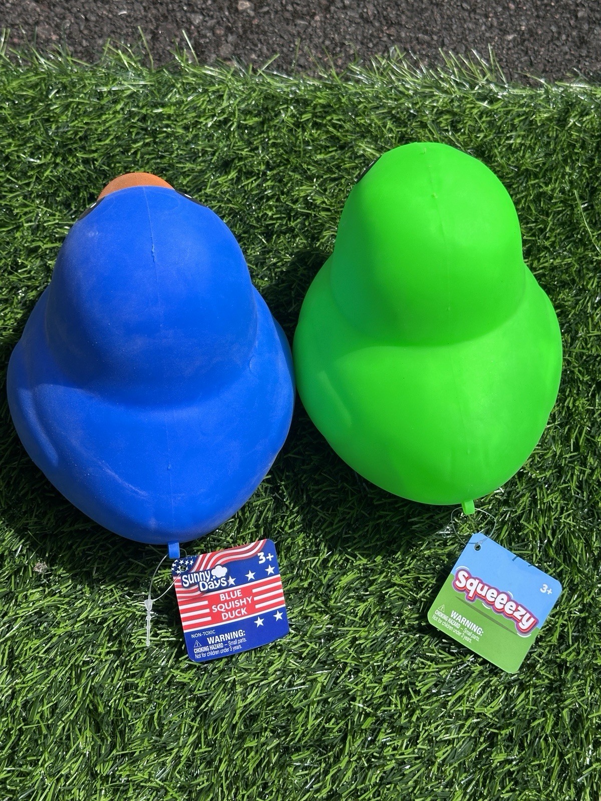 Sunny Days Jumbo Squeezy Duck Squishy Toy Set Of 2 New – Green, Blue