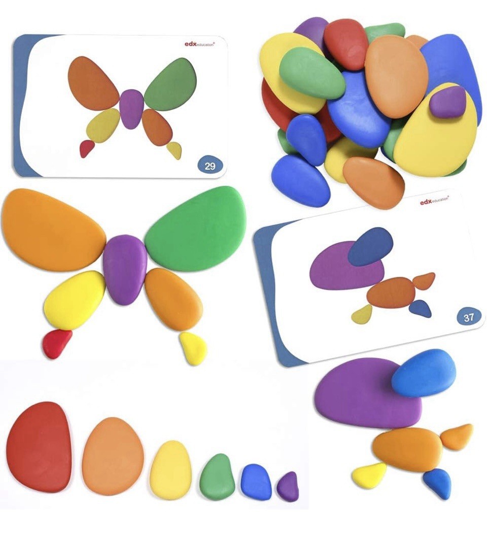 Set of 36 Sorting and Stacking Stones with 20 Activity Cards Home Learning New