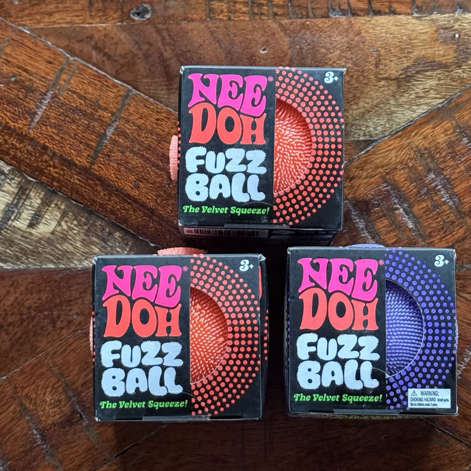 Lot of 3 Needoh FUZZBALL Nee Doh Squishy Fuzzball 100% AUTHENTIC