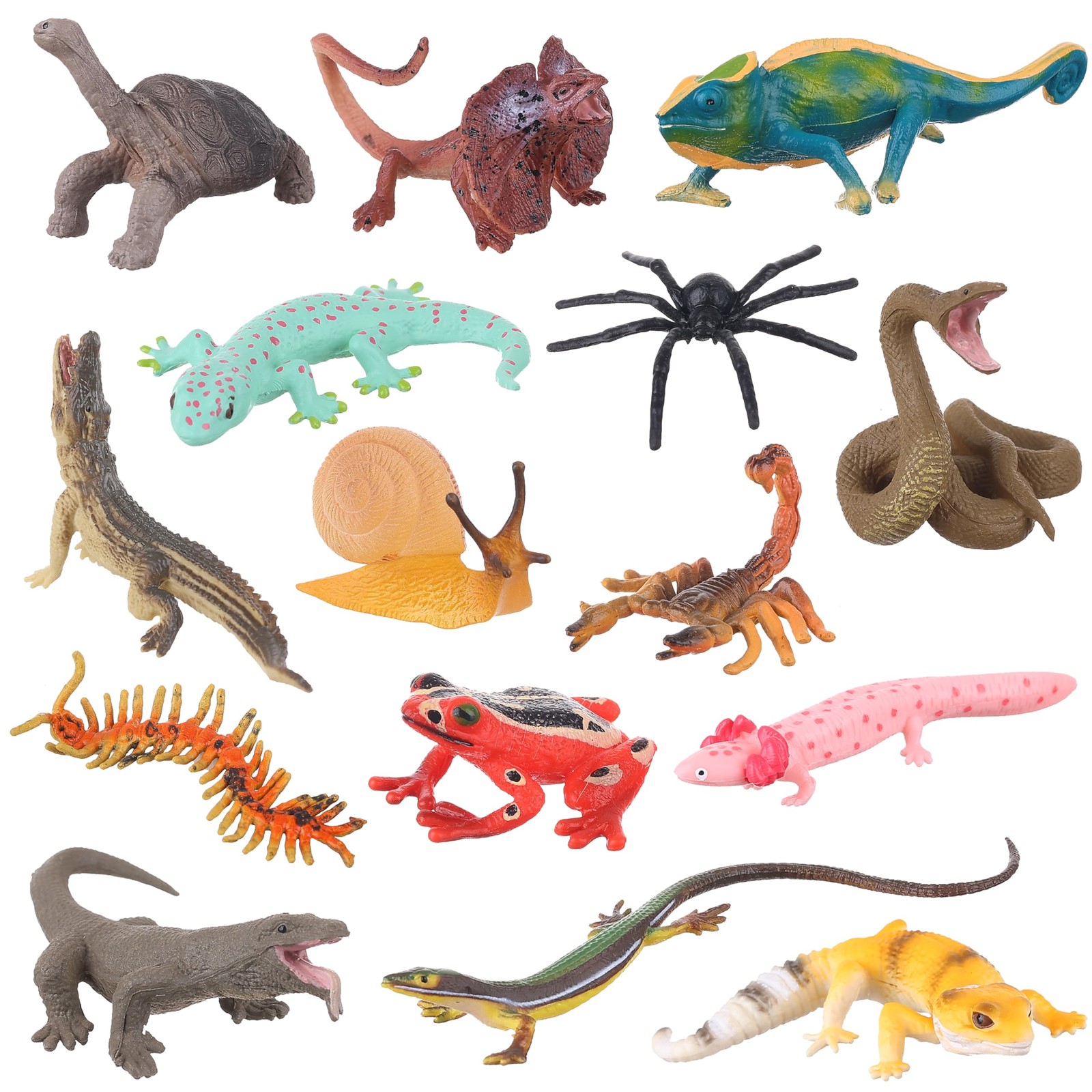 15pcs Realistic Reptile Animal Figurines – Lizard, Frog, Komodo Dragon, Snake…