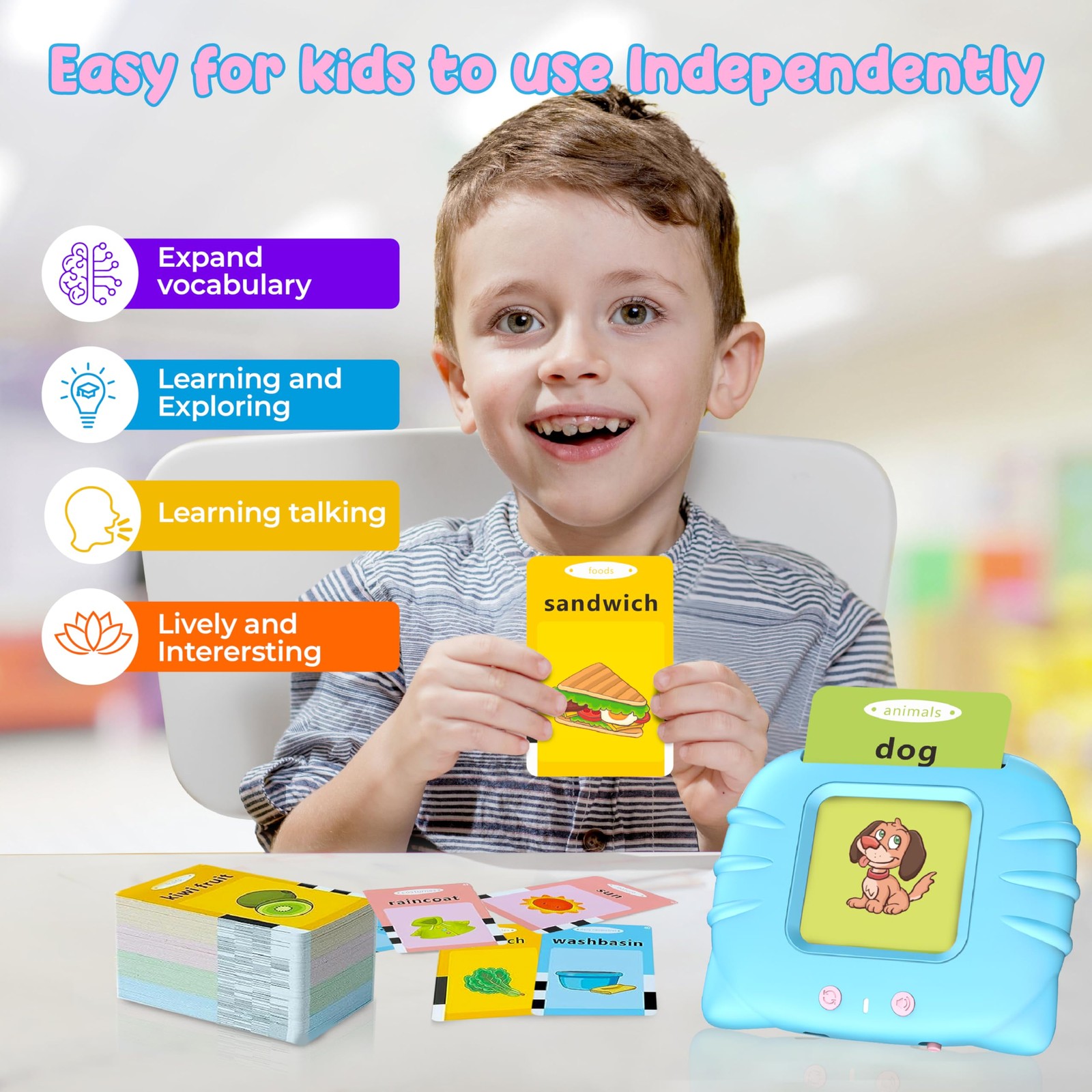 Toddler Toys Sight Words Talking Flash Cards for Ages 2 3 4 Boys and Girls, A…