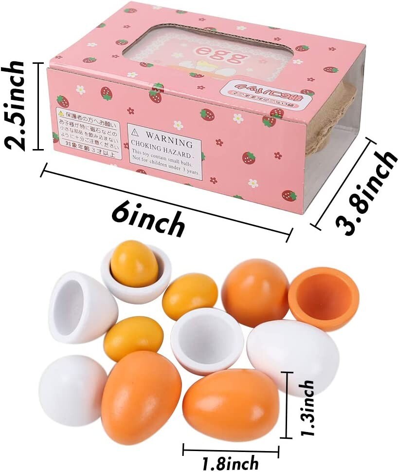 2 PACK Wooden Eggs, 6PCS Easter Egg Toys Wooden Play Food Pretend Play Food Sets