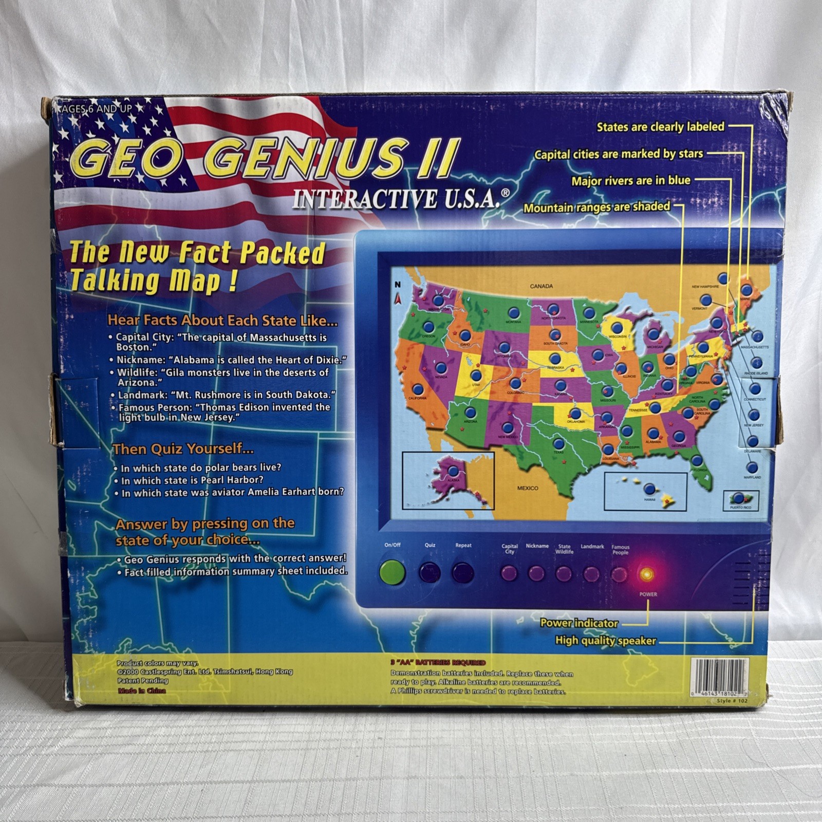 Geo Genius II Interactive USA Map Educational Kids Toy #102 VINTAGE 2000 NEW