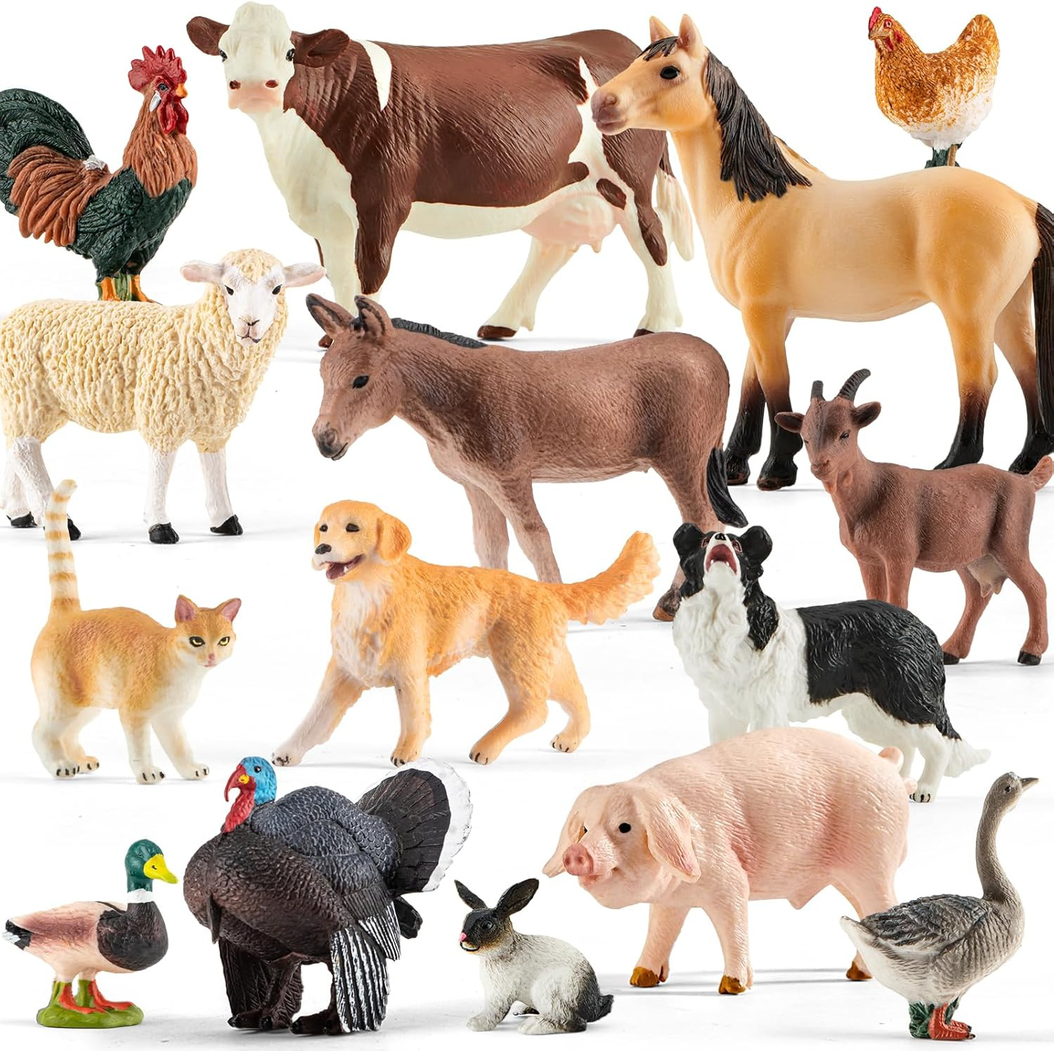 15 Pcs Farm Animal Toy for Toddler Kid, Plastic Toy Farm Animal Figure Set Plays