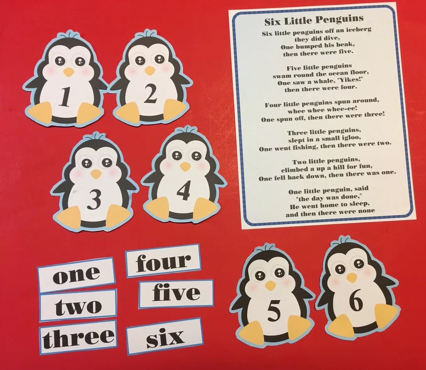 Six Little Penguins – FLANNEL FELT BOARD LAMINATED STORY and PIECES