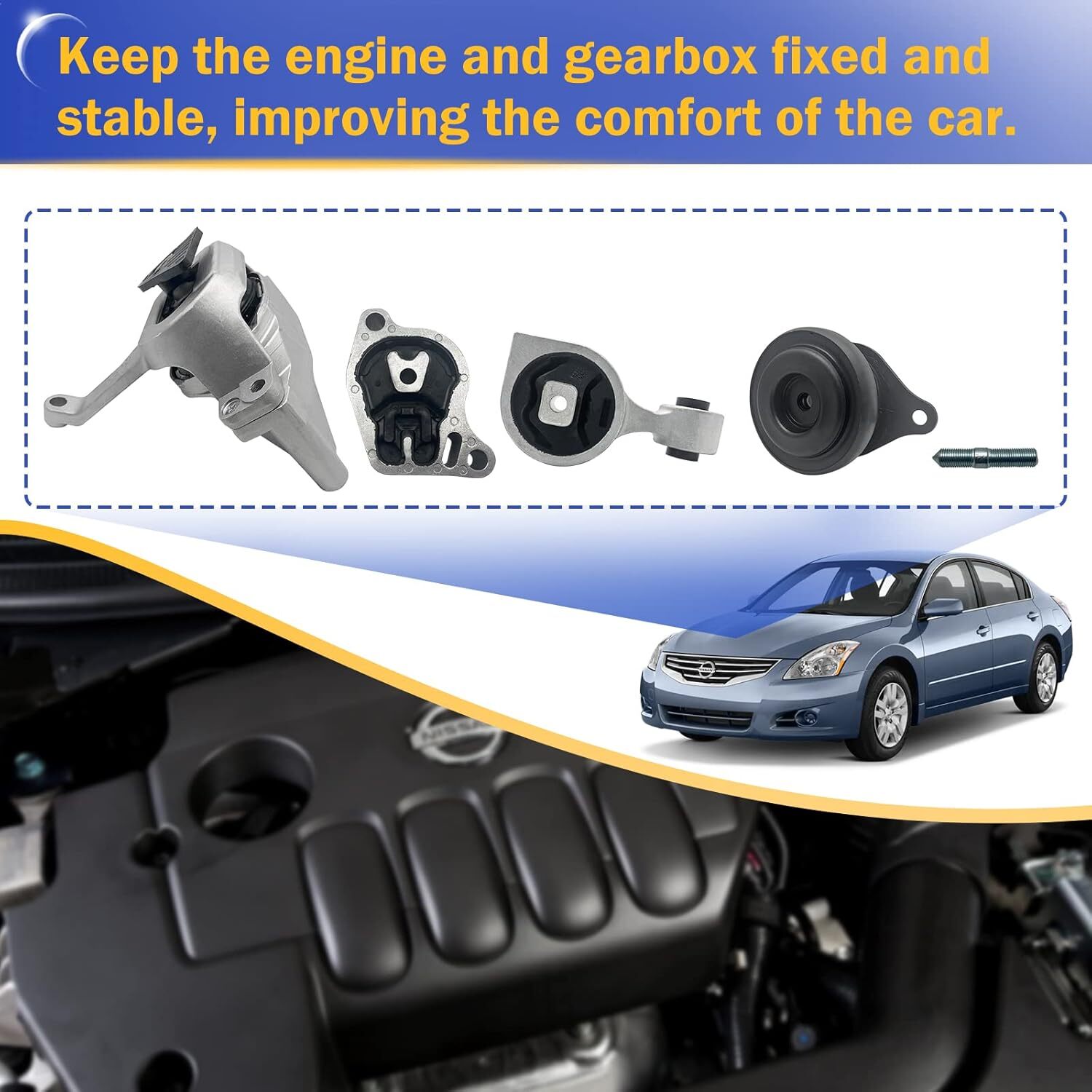 Engine Motor Engine Mount & Transmission Mount Kit for 2007 2008 2009 2010 2011